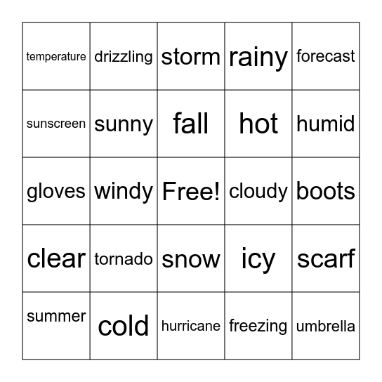 Weather Bingo Card