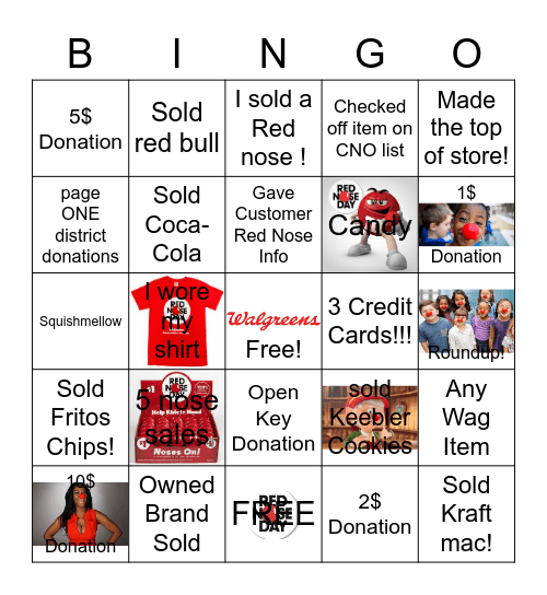 Red nose Day Bingo Card