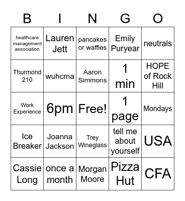 Healthcare Bingo Card