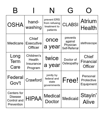 Healthcare Bingo Card