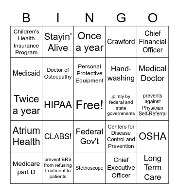 Healthcare  Bingo Card