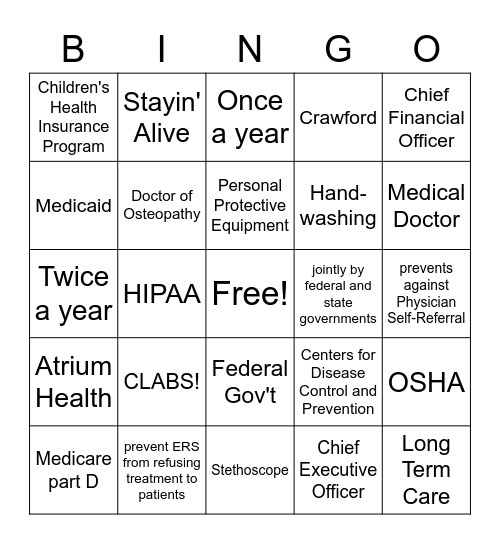 Healthcare  Bingo Card