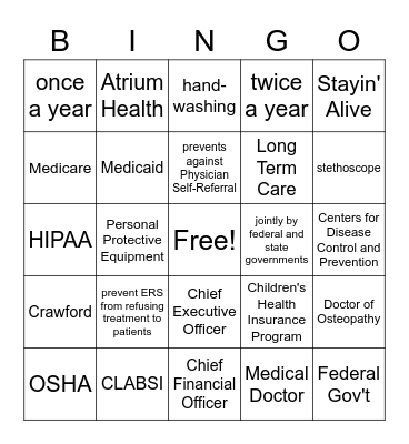 Healthcare Bingo Card