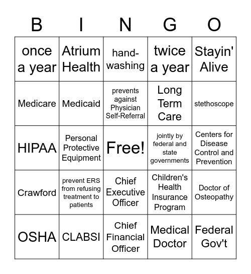 Healthcare Bingo Card