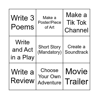 Performance Task Bingo Card Bingo Card