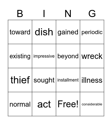 Synonyms Bingo Card