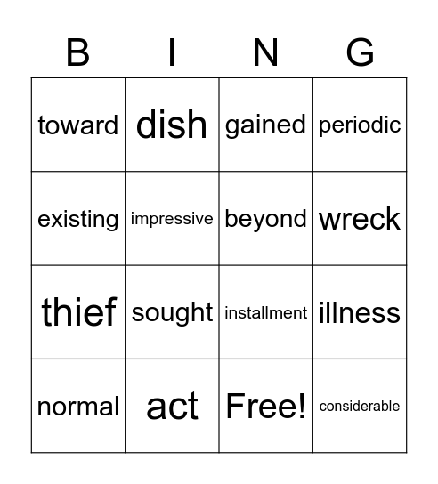 Synonyms Bingo Card