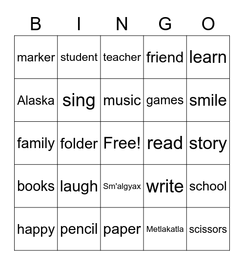 RJE Family Night Bingo Card