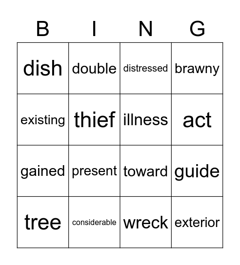 Synonyms Bingo Card