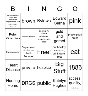 Healthcare Bingo Card