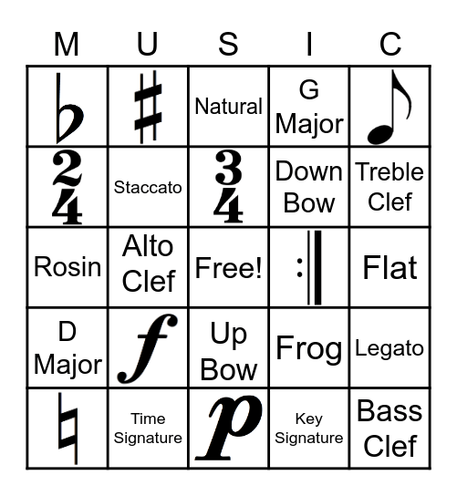 5th Grade Orchestra Bingo Card