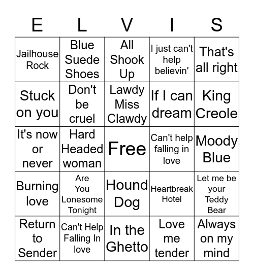Elvis Bingo Card