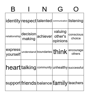 Relationship Bingo Card