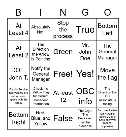 Blind Check Bingo Card