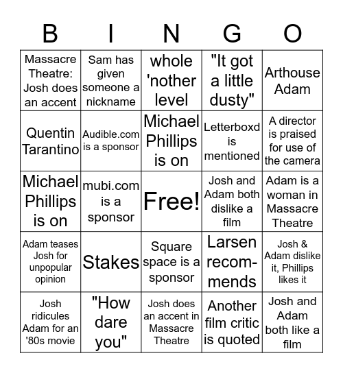 Filmspotting Bingo Card