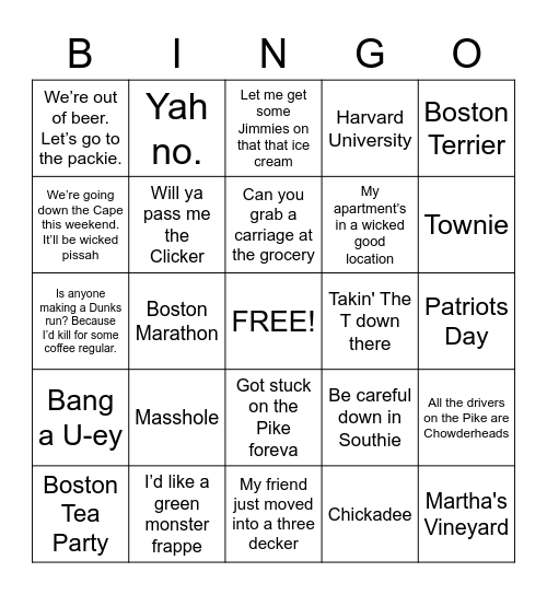 Massachusetts Bingo Card