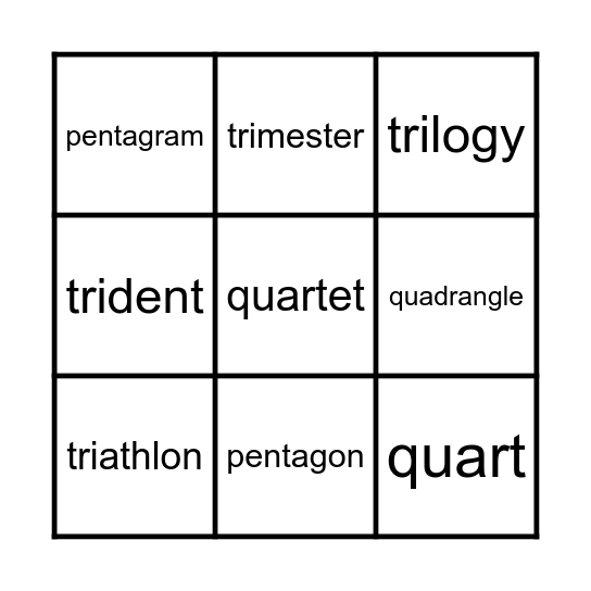 Unit 13- Three, Four, Five Bingo Card