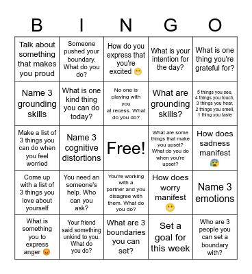 Social Emotional Bingo! Bingo Card