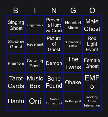 Phasmophobia Bingo Card