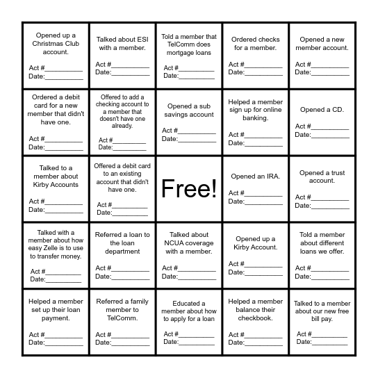 TelComm Bingo Card