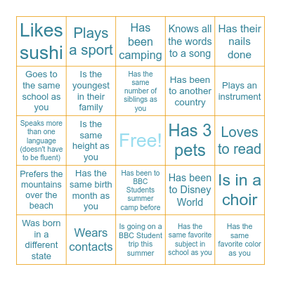 Find Someone Who... Bingo Card