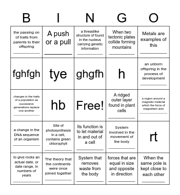 Science Review Bingo Card