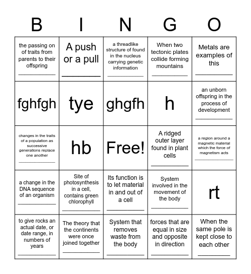 Science Review Bingo Card