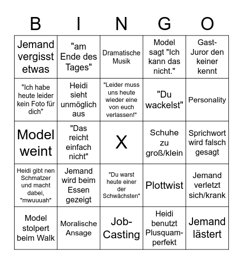 GNTM Bingo Night Bingo Card