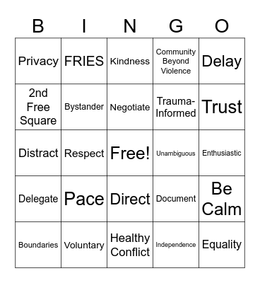 Relationship Bingo Card