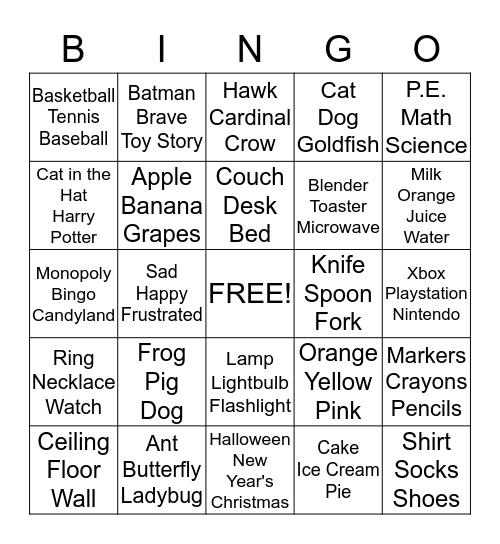 Category Bingo Card