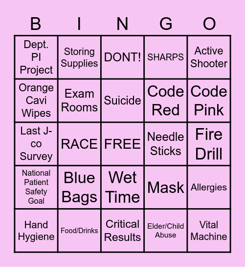 Joint Commission BINGO Card