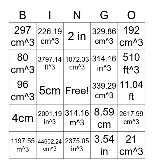 Volume Bingo Card