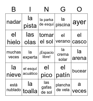 De Vacaciones Bingo Card