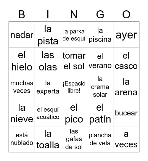 De Vacaciones Bingo Card