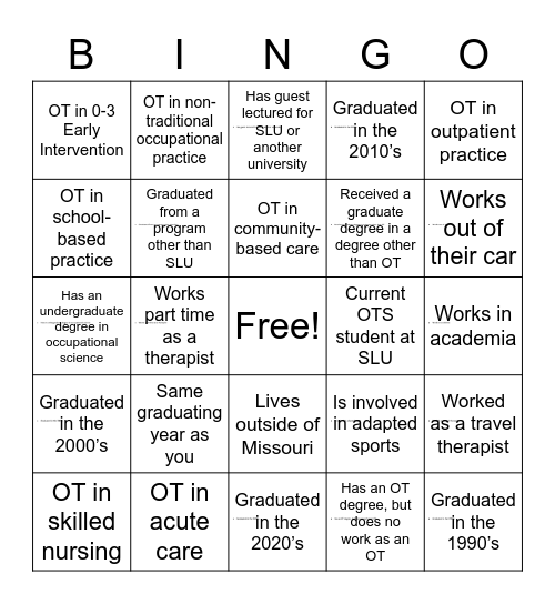 OSOT 30th Anniversary BINGO Card