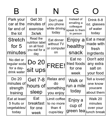 Seasons Well-being Bingo Card