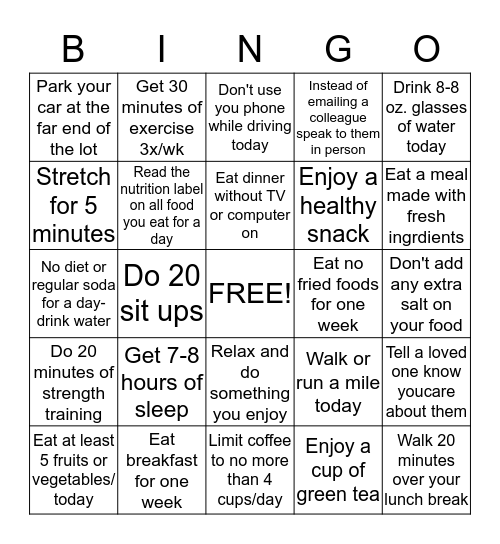 Seasons Well-being Bingo Card
