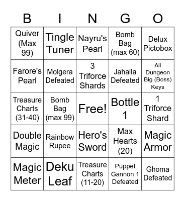 Wind Waker Bingo Card