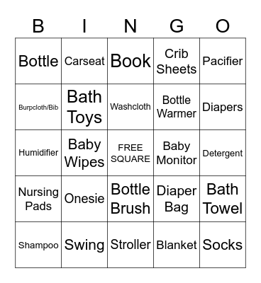 Baby Shower Bingo Card