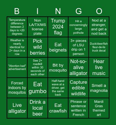 Louisiana Bingo Card