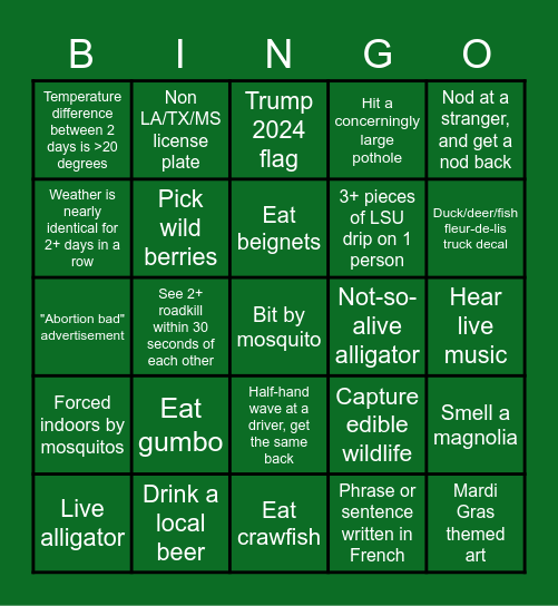 Louisiana Bingo Card