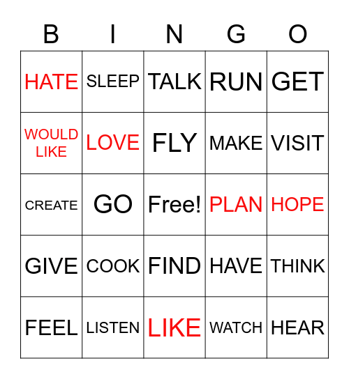 Infinitive verbs - 3rd/4th grade Bingo Card