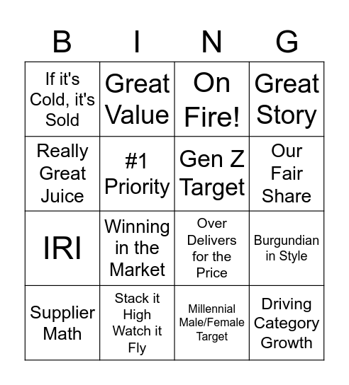 Supplier Bingo Card