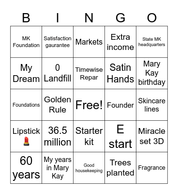 Mary Kay Bingo Card