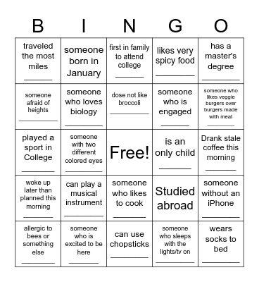 Find Someone Who Bingo Card