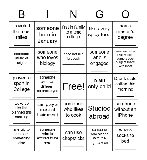 Find Someone Who Bingo Card