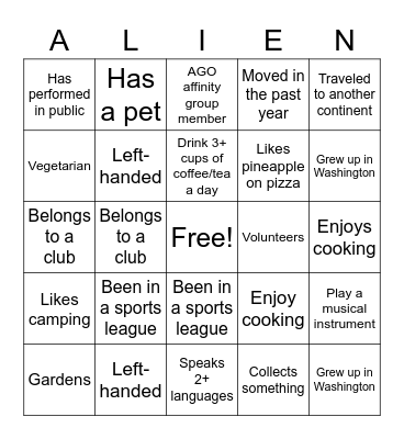 LALien Bingo Card