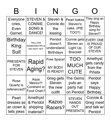 Steven's Birthday Bingo Card