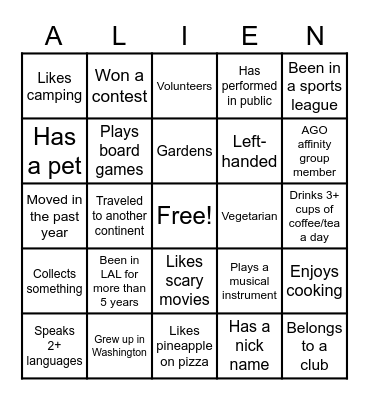 LALien Bingo Card
