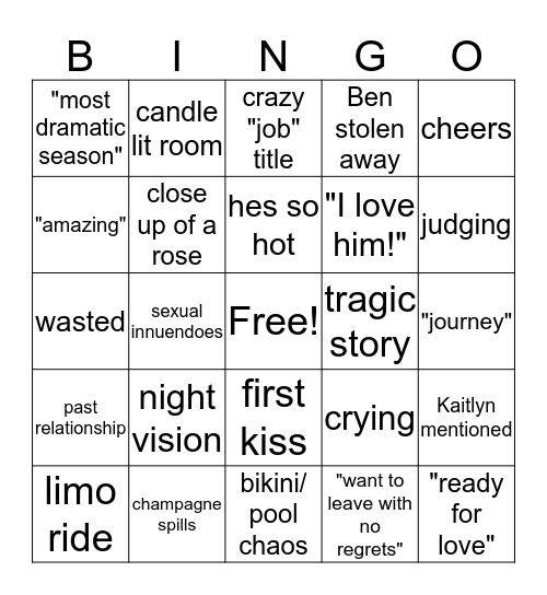 Bachelor Bingo Card